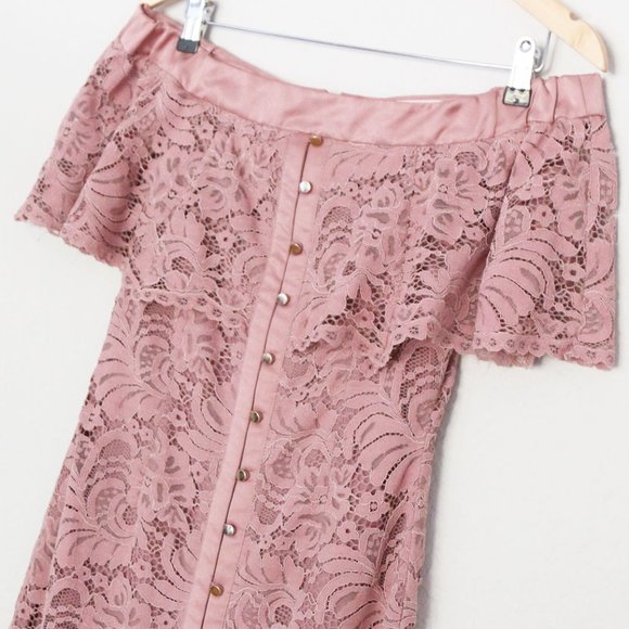 Keepsake The Label Blush Star Crossed Off Shoulder Lace Midi Dress S Mauve Pink - Picture 15 of 15